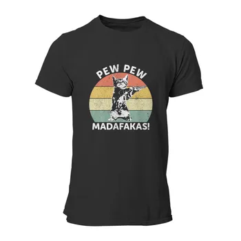 Cat De Epocă PewPewPew Madafakas Pisica Nebun Pew T-Shirt Esențiale De Imprimare Negru De Crăciun Topuri Plus Dimensiune Îmbrăcăminte 11365