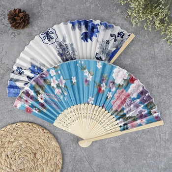 Chineză Stil Japonez Mătase Ventilator Rabatabil Ventilatorul Nunta Artă Cadouri De Dans Ventilator De Mână De Epocă Bambus Pliere Mână De Flori De Fani