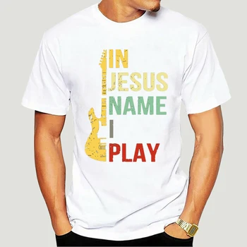 Chitara În Numele Lui Isus Mă Joc Vintage Tricou Negru Navy Oameni De Zi Cu Zi Tees