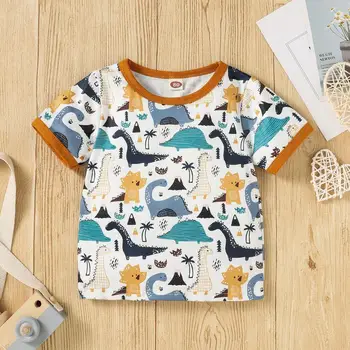 Copii Copil 2 buc Set Haine cu Maneci Scurte Dinozaur Print T-Shirt Elastic Talie pantaloni Scurți Set Casual Baieti Seturi
