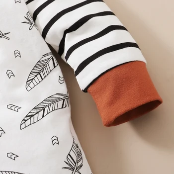 Copil nou-născut Băiat Haine de Fata Set Pene Imprimate T-Shirt cu Maneca Lunga Top+Pantaloni cu Dungi+Pălărie Drăguț Toddle Copil 3Pcs Utilaje