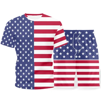 Costum pentru bărbați steagul American de îmbrăcăminte de vară cu mânecă scurtă tricou + pantaloni scurți costum orice meci cu 2021 noua moda pe plaja din două piese sui
