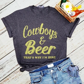 Cowboys & Bere de-Asta sunt Aici Femei Tricou Feminin Muzica Country Camasa Unisex Casual Rodeo de Imprimare Topuri Stil Occidental Tee