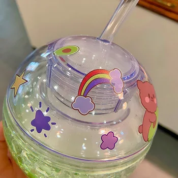 Creative sferice de sticlă de apă cu paie ceașcă ceașcă de plastic fată frumoasă cana de apa pentru copii cadou kawaii sticla Sticlele de alcool