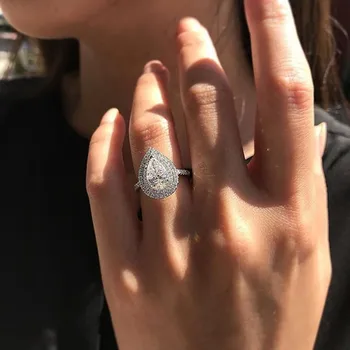 De lux pere solid argint 925 inele de logodna pentru femei Lady Diaomond nunta picătură inel aniversare bijuterii vinde vrac