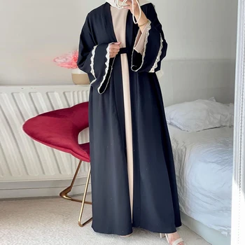 De Vânzare la cald Simplu Musulman Rochie de Dantelă Broderie Elegant Culoare pură Mult Musulman Abayas Femei Modestă Poarte Haine EID robe F3002