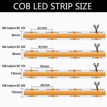 De înaltă Densitate COB Led Benzi Flexibile Lumina Estompat Lumini Alb/Alb Natural/Galben/Cald Alb/Rosu/Albastru/Verde IP30 DC12/24V
