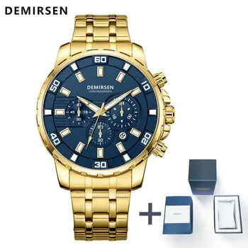 Demirsen Brand De Lux Cuarț Cronograf Din Oțel Inoxidabil De Aur Bărbați Ceas Rezistent La Apa Luminos, Afaceri, Ceas De Mână