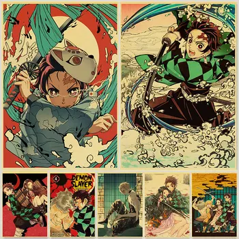Demon Slayer: Kimetsu Nu Yaiba Tanjirou Nezuko Anime Printuri Vintage Canvas Postere Acasa Cameră De Decorare Arta De Cuadros