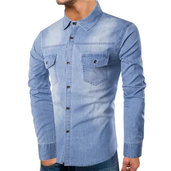 Denim Cămașă Bărbați Mâneci Lungi Slim Fit Spălate de Primăvară de Moda de sex Masculin de Jeans Blugi Tricou Topuri Casual pentru bărbați tricou Topuri