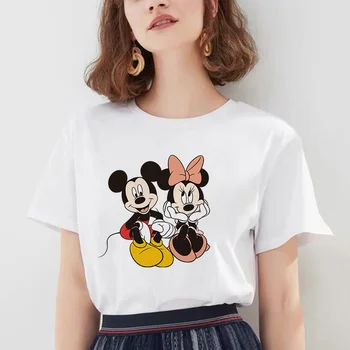 Desene animate Disney Mickey Și Pluto Print T-Shirt Harajuk Tricouri Femei Plus Dimensiune S-3XL O-Gat Maneci Scurte Moda Casual Tee Topuri