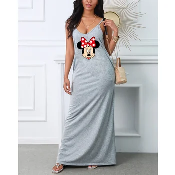 Disney Mickey Mouse Donald Duck print sexy sling V gât rochie de vară 2021 noi sling imprimare sexy rochie lunga pentru femei de îmbrăcăminte
