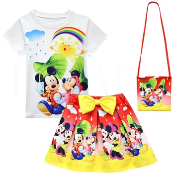 Disney Mickey Mouse Fete Seturi de Îmbrăcăminte de Vara cu Maneci Scurte T-shirt+Print Fusta Costum pentru Copii Seturi de Îmbrăcăminte de Haine pentru Copii Costume