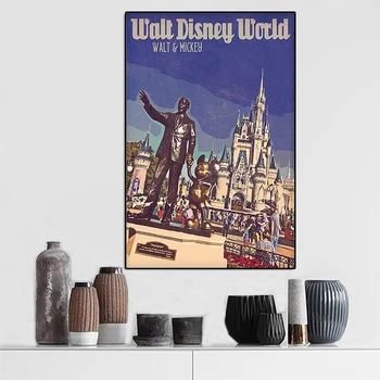 Disneyland Paris Castelul Poster De Desene Animate Mickey Mouse Acuarelă Pictura Panza De Imprimare Arta De Perete Imagine Camera Pentru Copii Decor Acasă Murală
