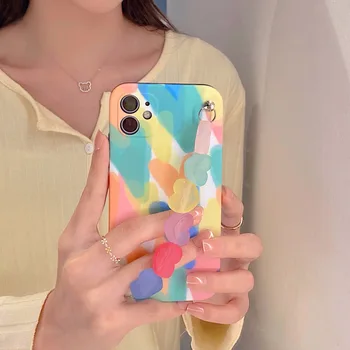 Drăguț de Colorat de Dragoste Inima Brățară Telefon Caz Pentru iPhone 12 mini 11 Pro Max X XS Max XR SE 2020 7 8 Plus de Moda Încheietura Curea Capa