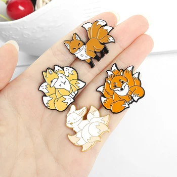 Drăguț Fox Email Pin de Desene animate de Animale Broșe Pin Rever Rucsac Mare Coada de Vulpe Insigna de Bijuterii Cadou pentru Prietenii en-Gros