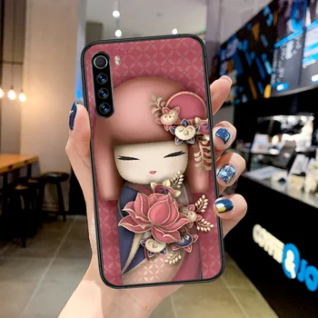 Drăguț japoneză Kimono Doll Telefon Caz Pentru Xiaomi Redmi Nota 7 8 8T 9 9 4X 7 7A 9A K30 Pro Ultra negru Coque Tpu rezistent la apa