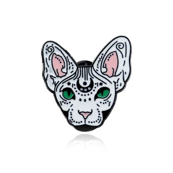 Drăguț Pisica Sphynx Ace de Rever minunat Pisică fără Păr Email Pin Florale Butoane Insigna Creative Animal Accesoriu Miau Cadou Pentru Ea