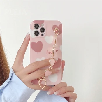 Drăguț Roz Dragoste Inima Brățară Telefon Caz Pentru iPhone 12 mini 11 Pro Max X XS Max XR SE 2020 7 8 Plus de Moda brățărilor Funda