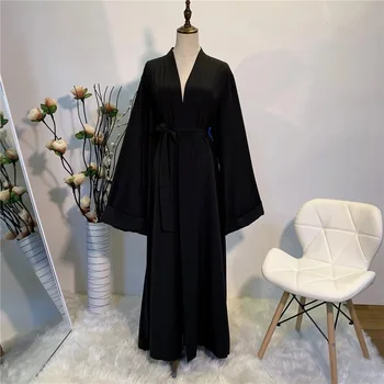 Dubai Abayas Simplu musulman Rochie Mătăsoasă Elegant culoare pură Mult Musulman Rochii Femei Modestă Poarte Haine EID robe
