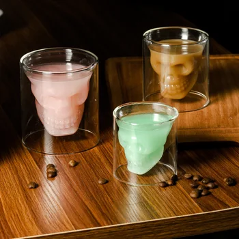 Dublu-strat Transparent Cap de Craniu Cana de Cafea de Cristal Cupa de Sticla pentru Acasa Bar Club Whisky, Vin, Vodcă și Bere Pahar de Vin