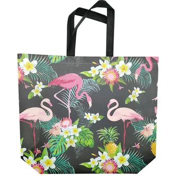 Eco Geantă De Cumpărături De Călătorie Flamingo Imprimare Non-Țesute Tesatura De Pliere Sac Filmate Negru Sac De Depozitare Convenabil Takeaway Husă