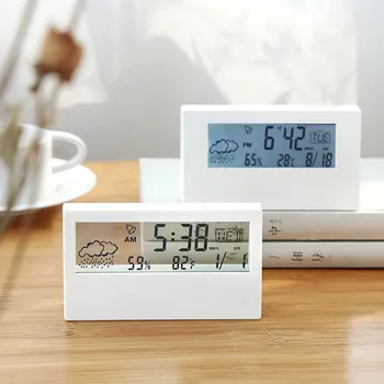 Electric LCD de Birou ceas cu Alarma Alb cu Calendar și Digitale de Temperatură și Umiditate casa Moderna de Birou Ceas cu Baterii