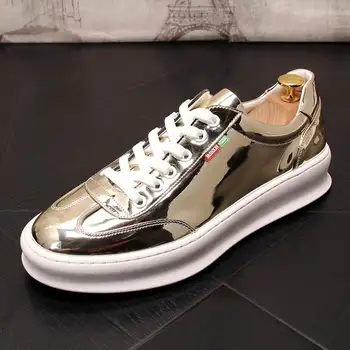 ERRFC Designer de Moda Barbati Argint Casual Pantofi de Confort Trend Dantela Stralucitoare de Aur Omul Britanic de Agrement Platforma Zapatos 38-43