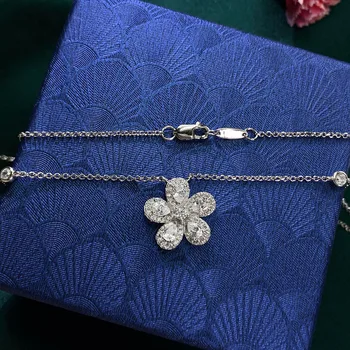 Femei Argint 925 Lanț Colier Romantic Ridicat de Carbon Diamant Pandantiv Floare de Nunta Bijuterii Fine Cadou de Aniversare