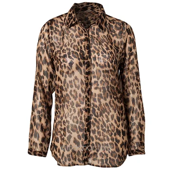 Femei Bluza Leopard de Imprimare Tricou maneca Lunga Top Vrac Bluze Plus Dimensiune Șifon Cămașă Camisa Feminina Îmbrăcăminte #734
