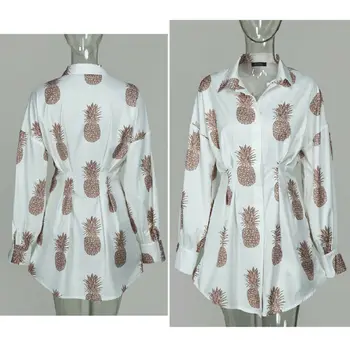 Femei Cămașă Rochie De Turn - Down Mâneci Lungi Bluza Buton De Sus În Jos Camasa Casual Imprimate Vrac Rochie Mini Rochie De Camasa