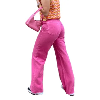 Femei de Moda de Primăvară Blugi de Culoare Solidă culori Bomboane de Mijloc Talie Largi Evazate Pantaloni pentru Femeie