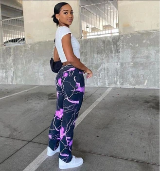 Femei De Moda Fulgere De Imprimare Blugi Adulți Bloc De Culoare Pantaloni Cu Buzunar Buclă Pentru Curea Roz Violet Design Unic Și Confortabil