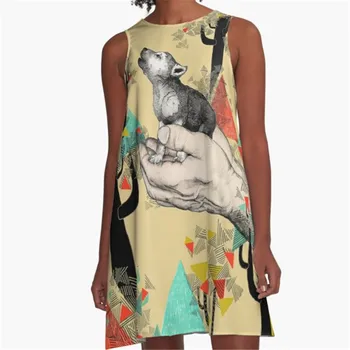 Femei de moda rochii de vara vulpe în pădure Imprimat O Linie Boho Rochie pentru femei harajuku Sexy si damele de mini scurt rochie de plaja