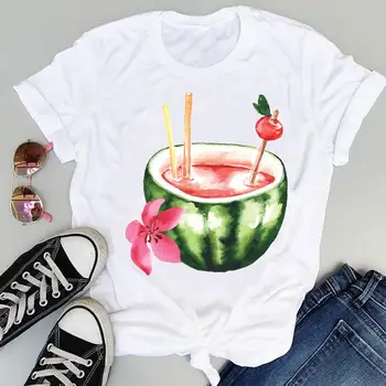 Femei Drăguț Plaja Bea Lamaie Cu Fructe De Desene Animate Cu Maneci Scurte Grafic De Vară De Imprimare De Moda Haine De Sex Feminin Topuri Tricouri Tricou T-Shirt