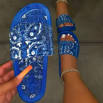 Femei Print Papuci de Vară 2020 Femeie Graffiti sandale Flats Doamnelor în aer liber pentru Femei Moale Slide-uri de sex Feminin Pantofi de Plaja Plus Dimensiune