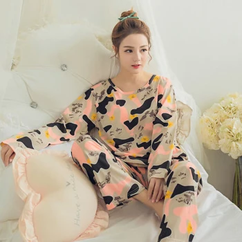 Femei Set De Pijama Toamna Anului Nou, Imprimat Cu Maneci Lungi Drăguț Sleepwear Primavara Casual Homewear De Sex Feminin Pijamale