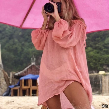 Femei Sexy Beach Dress Cover-Up de Înot de Vară Acoperă-up-uri cu Maneca Lunga Beachwear Umăr Bikini Tunica Acoperi