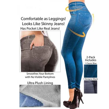 Femei Stretch Slim-fit Imitație Denim Imprimat Jegging Genie Slim Blugi de Moda pentru Femei Trunchiate Pantaloni Sexy Fitness Pantaloni
