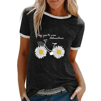 Femeile Spun Da La Nouă Aventură De Vară Moale Sloganul Florale Casual Estetice Streetwear Echipajul Gât Tee Top Litere Doamnelor T-Shirt
