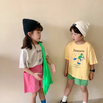 Fete din bumbac vrac tricouri de vară 2021 Băieți desene animate liber casual maneca scurta stil coreean Topuri