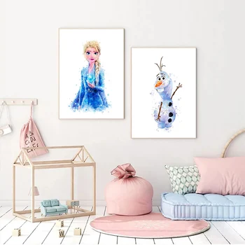 Film Disney Frozen Panza Pictura Arta de Perete Princess Anna și Elsa, Olaf, Sven, Kristoff, Bruni Poster și Printuri Decor Camera pentru Copii