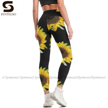 Floarea-Soarelui Jambiere Cele Mai Bune Printuri Yoga Pantaloni Funky Adolescenți Highwaisted De Funcționare Yoga Jambiere