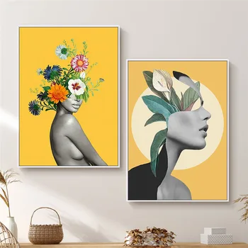 Flori abstracte Femeie de Perete de Arta Canvas Tablou Modern de Frumusete de Moda Poster Nordic Decorative de Imagine pentru Camera de zi Decor Acasă
