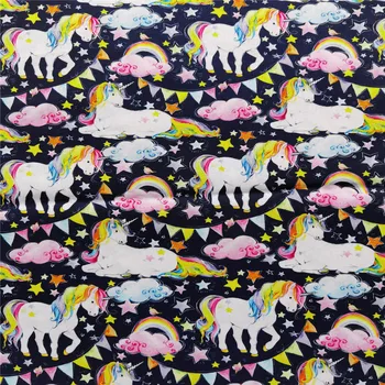Frumoasă Țesătură din Bumbac Unicorn Stele Steaguri de Nori Print Digital de Cusut Material DIY Acasă Patchwork Rochie de Îmbrăcăminte