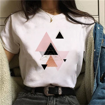 Frumos Geometrie Tipărite Tricou Femei 90 Graphic T-shirt Harajuku Topuri Tricou Drăguț Scurt Maneca Tricou Animal de sex Feminin Tricouri