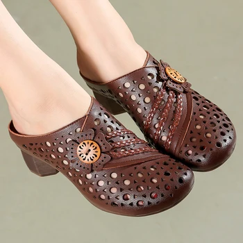 GKTINOO Handmade Femei Papuci din Piele Femei Pantofi 2021 Vara Noi Slide-uri Gol Afară Retro Agrement Doamnelor Papuci