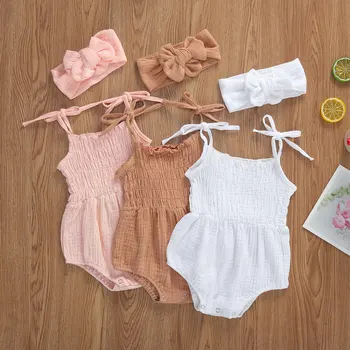 Goocheer de Vară 2020 Solid Copil Nou-născut Fete Lenjerie de pat din Bumbac Costume fără Mâneci Curea de Salopete+Banda 2 buc Tinutele Beachwear