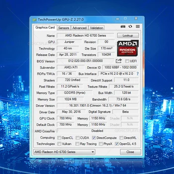 Grafica HD6750 1GB / 1024MB 128BIT GDDR5 placa Video AMD ATI HD6700 Serie