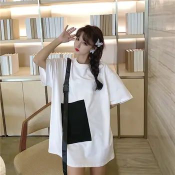 Haine de vară 2021 O-gat Femei Tricou coreeană de Moda Harajuku Tricou Maneca Scurta Mozaic Fals Două Piese de Top Femme Y713